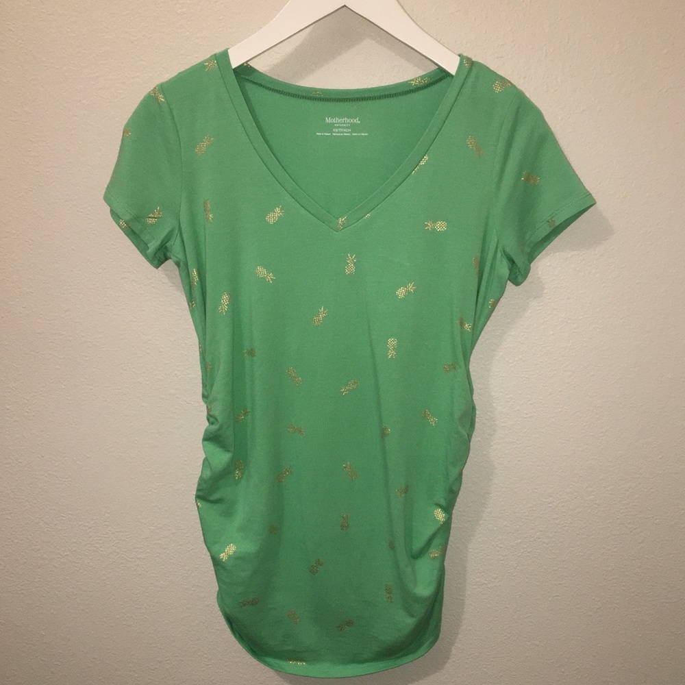 Maternity T-shirt V neck Pineapple fitted Side ruche Size XL Summer NEW!‎